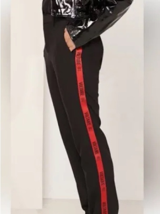 Zadig & Voltaire Pants - Zadig & Voltaire Black Track Pants with Red Logo Side Tape